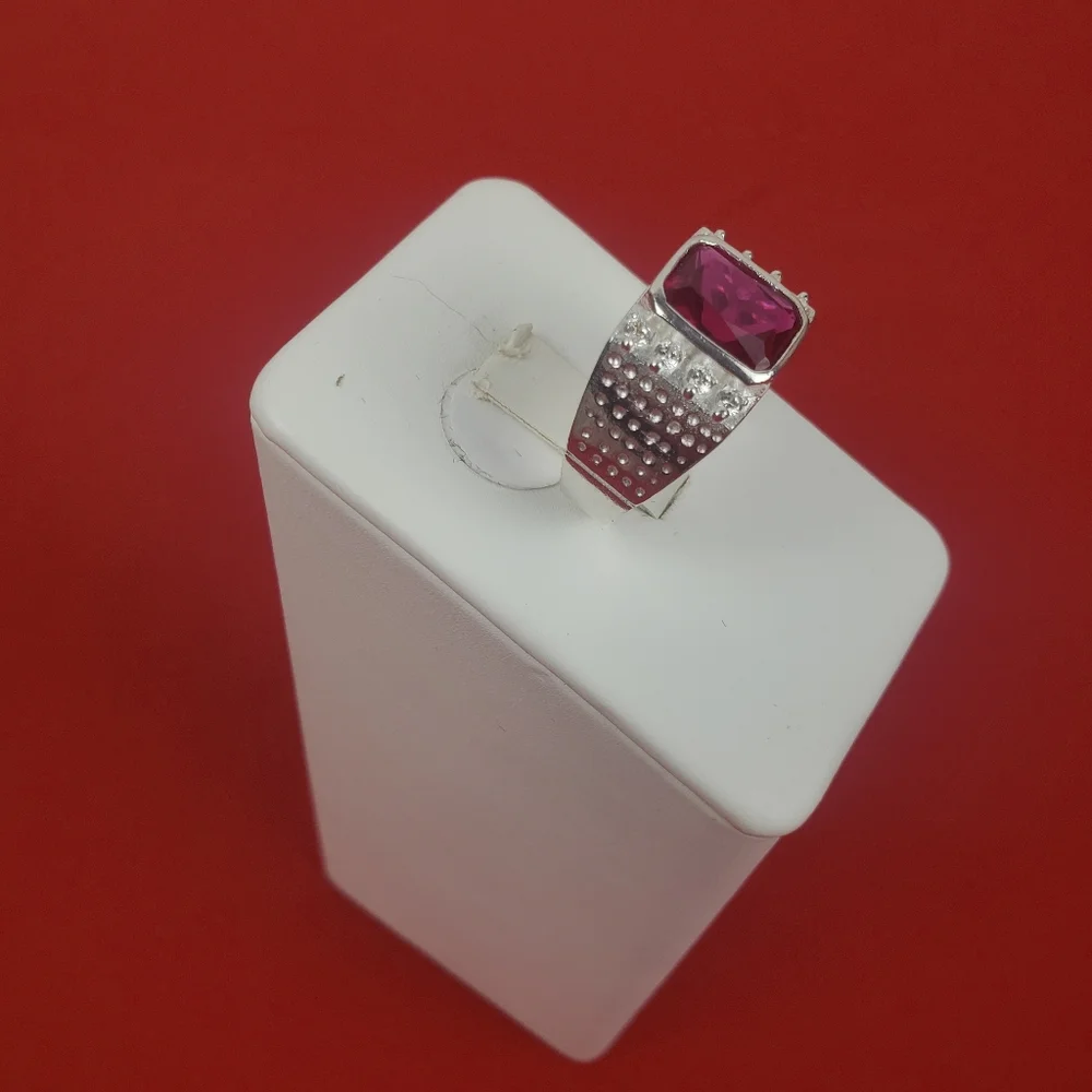 925 sterling‎ silver with Red / White zircon stones mens ring size 8 - Picture 8 of 12